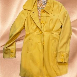 Tulle Womens Coat Size M Yellow Peacoat Knee Length Buttons Wool Blend